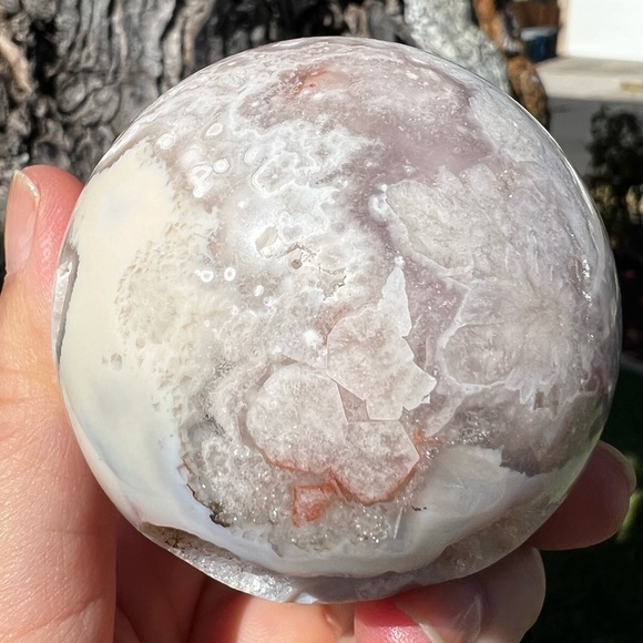 Creamy Flower Agate Sphere With Druzy - Picture 7 of 8
